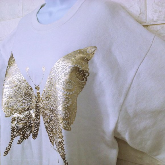 Vintage '89 Red Willow USA-made Golden Metallic Butterfly Sweatshirt -XXL White - Picture 5 of 10